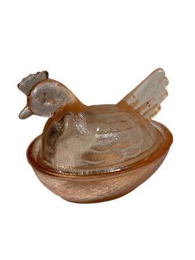 Vintage Pink Glass Hen On Nest Candy Dish With Lid 4.25" Farmhouse